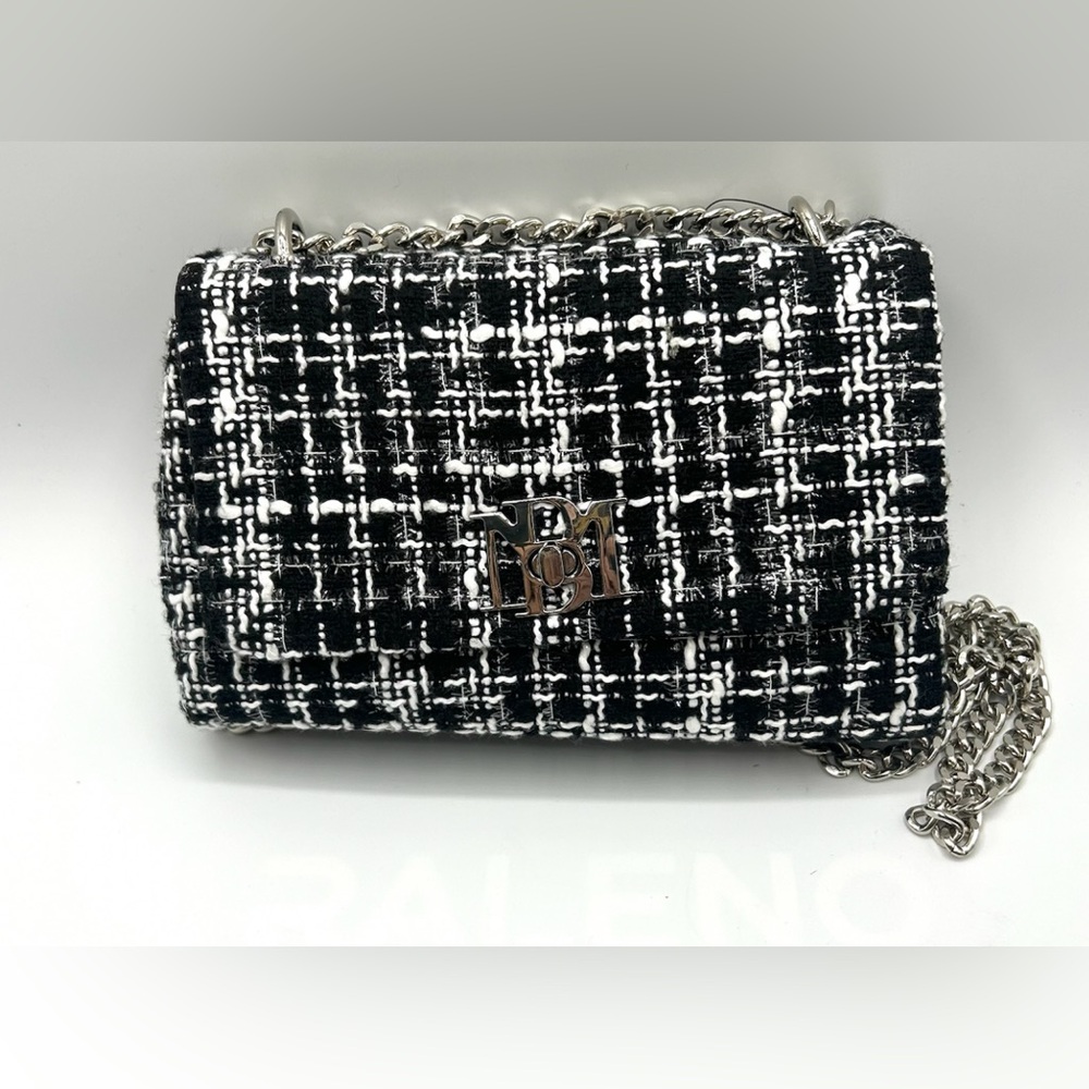 New Badgley Mischka Black and White Tweed Bag